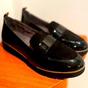 Black patent leather loafers